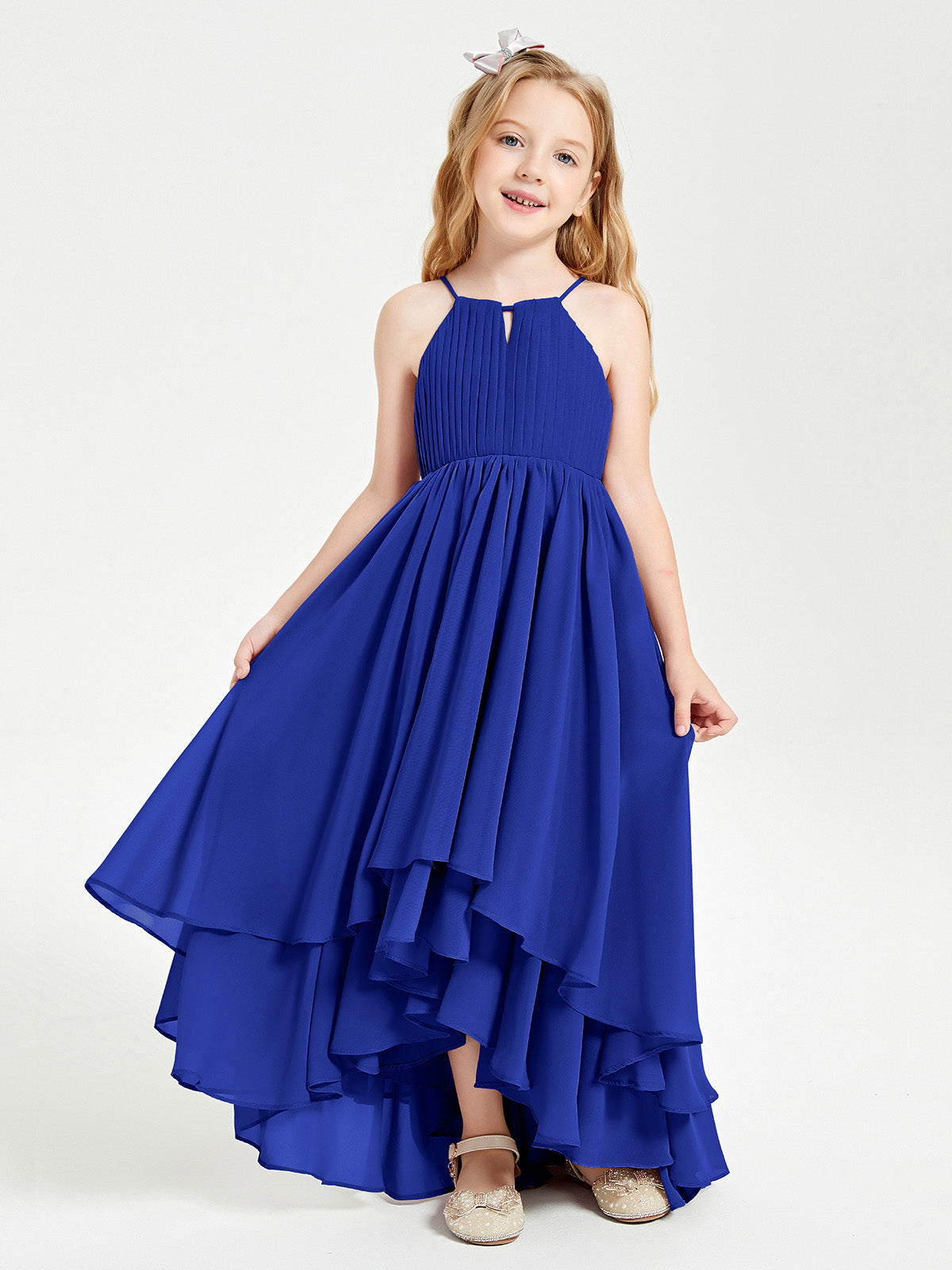 Asymmetrical Chiffon Junior Bridesmaid Dresses Royal Blue
